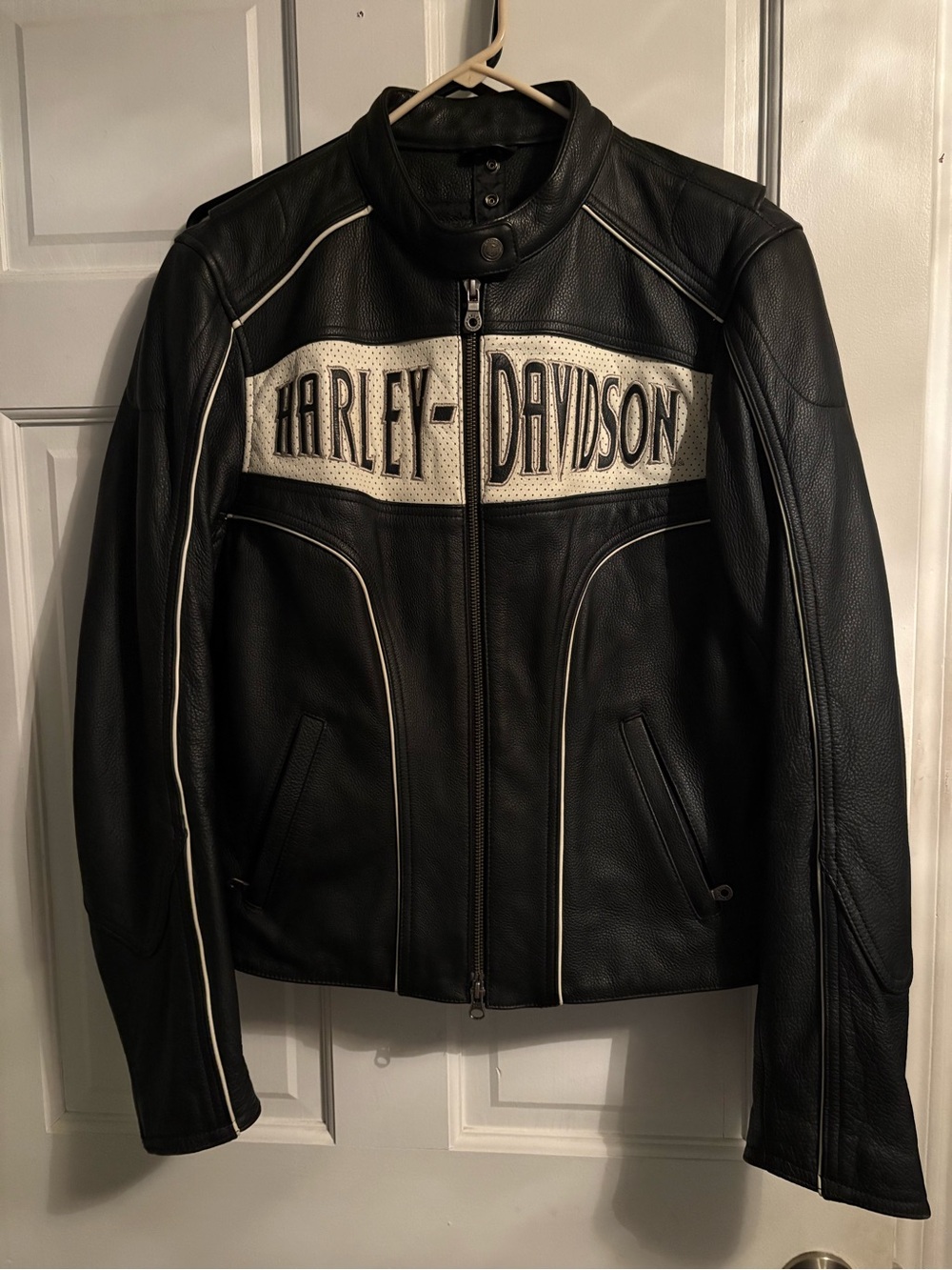 Harley-Davidson Black Leather Jacket with White Chest Panel